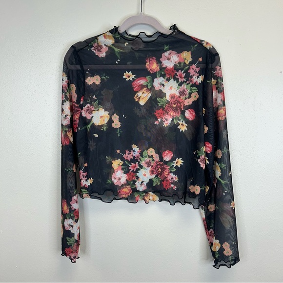Tops - Floral Mesh Long Sleeve L XL Crop Top Black Whimsigoth Fairy Romantic 90s Y2K